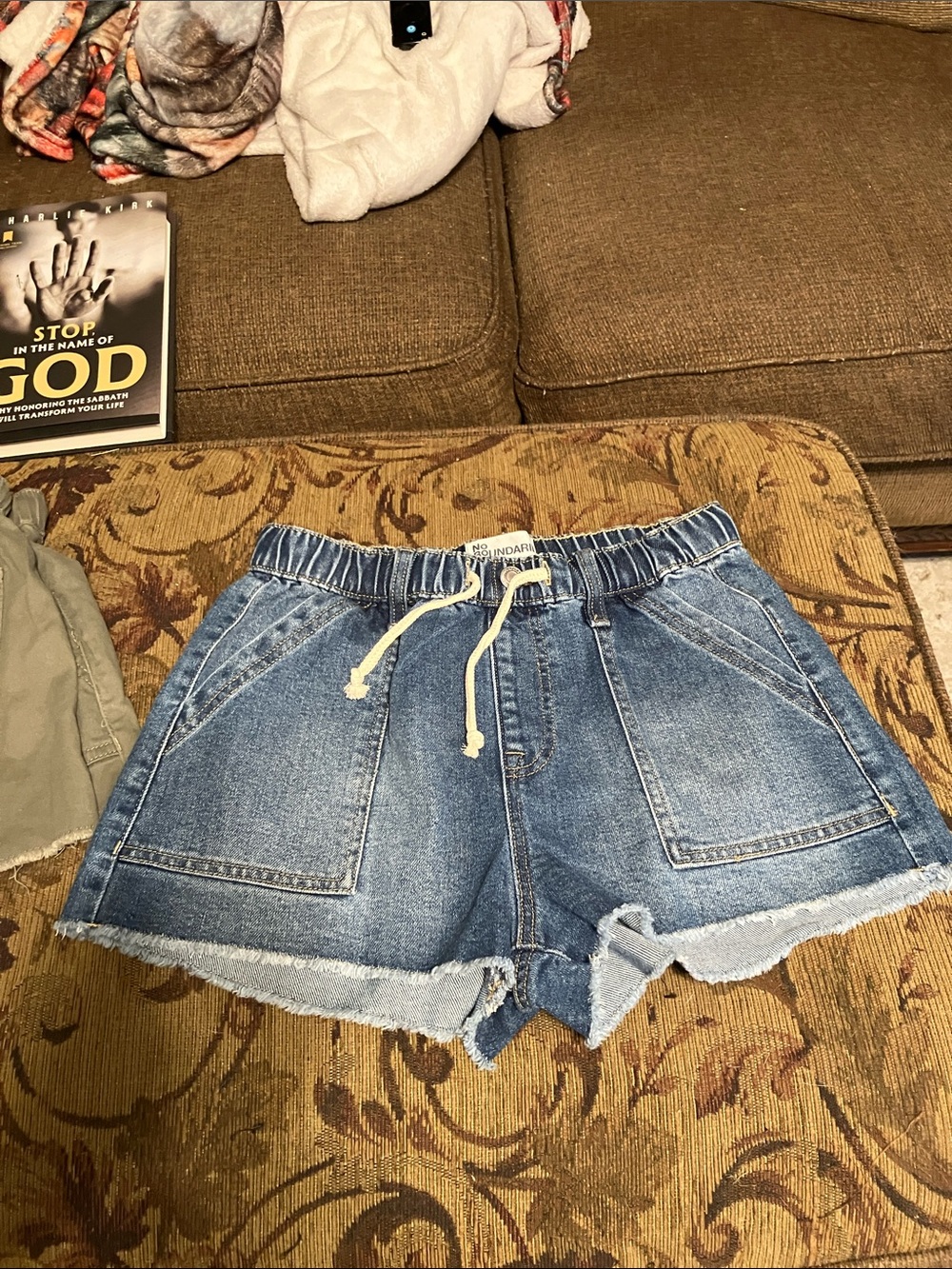 No Boundaries Blue Denim Drawstring Shorts Elastic Waist NEW Size Sm 4-6